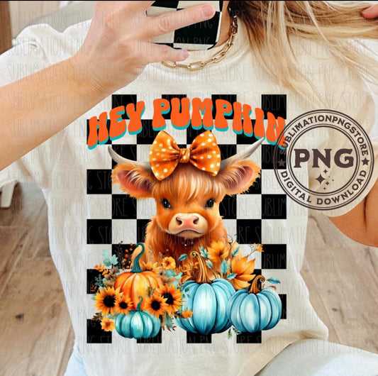 hey pumpkin black checkered cow DTF Transfer Design