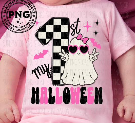 My First Halloween Ghost Pink Bow DTF Transfer Design