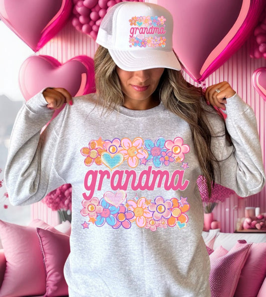 Grandma Floral Heart Family Names DTF Transfer Design