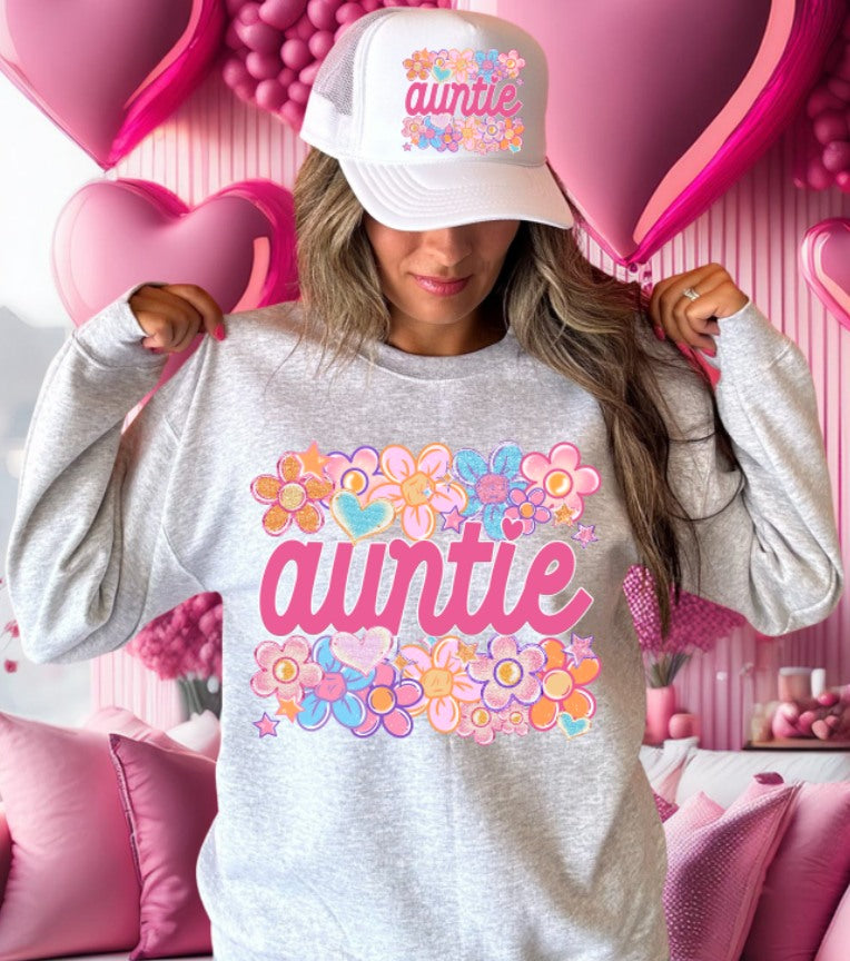 Auntie Floral Heart Family Names DTF Transfer Design