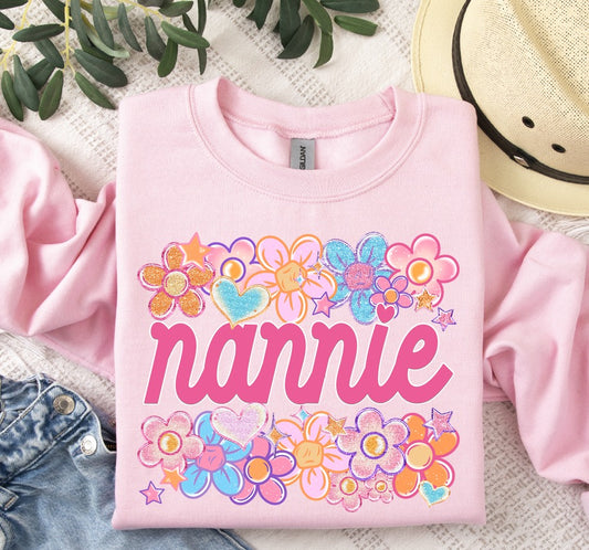 Nannie Floral Heart Family Names DTF Transfer Design