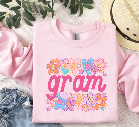 Gram Floral Heart Family Names DTF Transfer Design