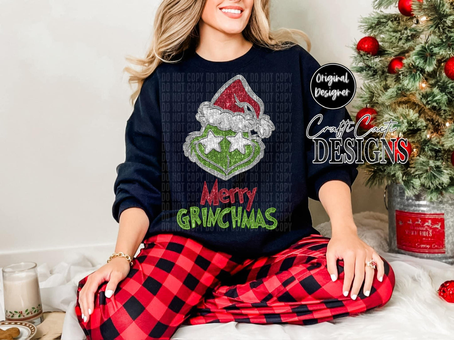 Merry Grinchmas Faux Sequins Star Eyes DTF Transfer Design