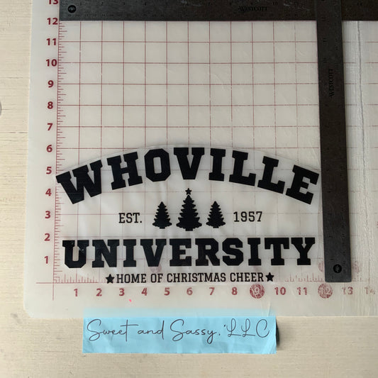 Whoville University Black DTF Transfer Design