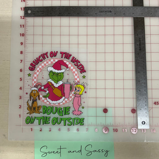 Grinchy on the Inside, Bougie on the Outside, Pink Circle DTF Transfer Design