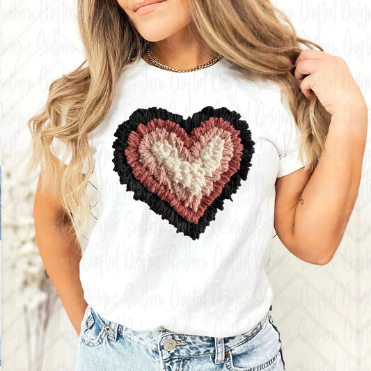 Heart yarn black red pink and white DTF Transfer Design