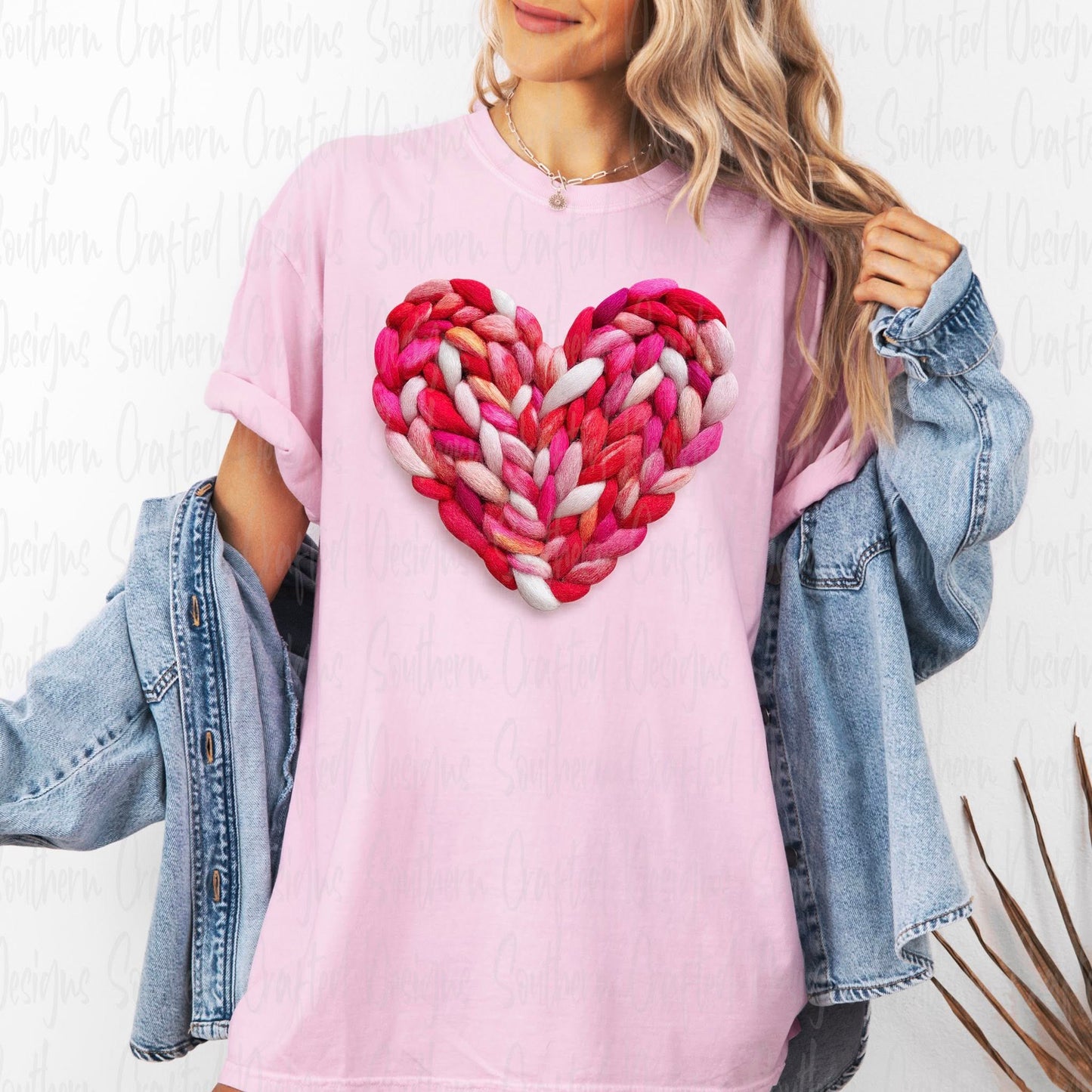 Knitted Heart pink and red DTF Transfer Design