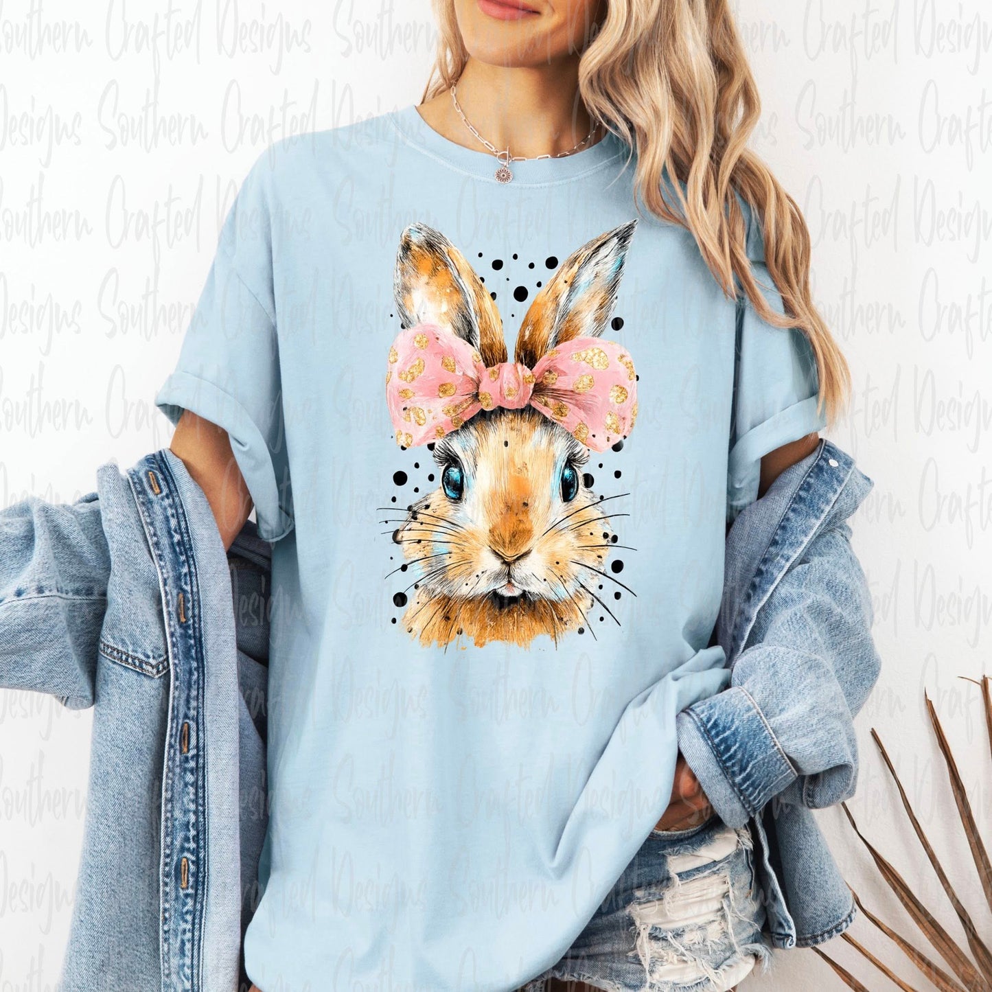 Easter Bunny with pink bow DTF Transfer Design