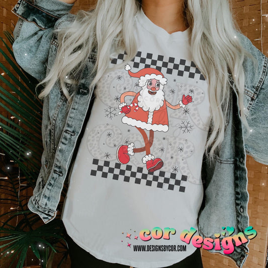 Walking Santa Checkered DTF Transfer Design