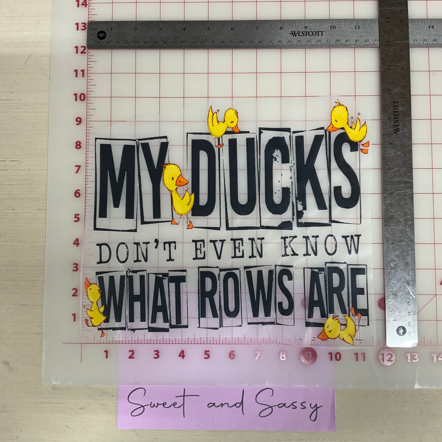 "My ducks don’t even know what rows are" DTF Transfer Design