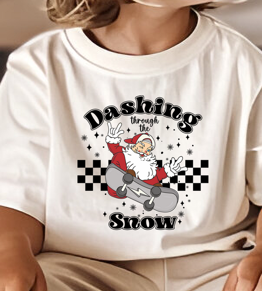Dashing Through the Snow Santa Skateboard DTF Transfer Design