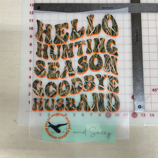 Hello Hunting Season Camo DTF Transfer Design