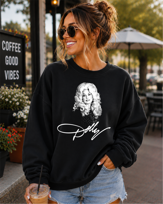 Dolly Parton half tone I go on a black shirt