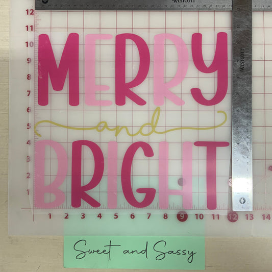 Merry and Bright Pink DTF Transfer Design