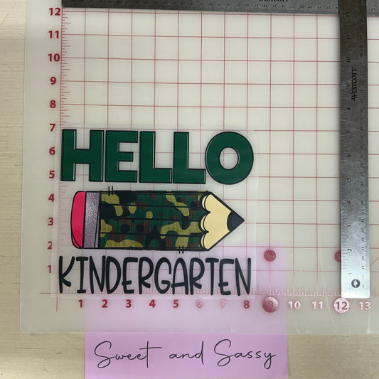 Hello Kindergarten camo pencil DTF Transfer Design