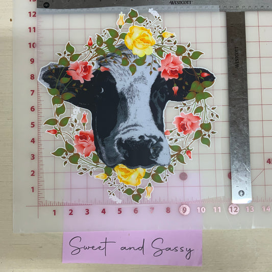 Cow flower wreath DTF Transfer Design