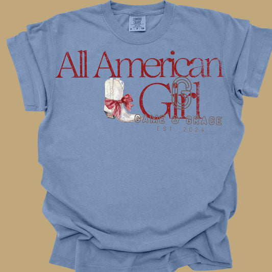 All American Girl boots with bow DTF Transfer Design