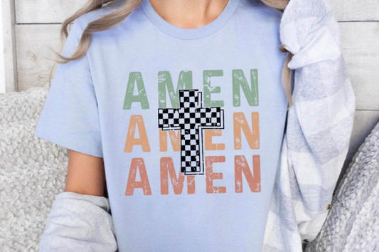 Amen checkered Cross DTF Transfer Design