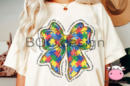 Autism Coquette Bow DTF Transfer Design