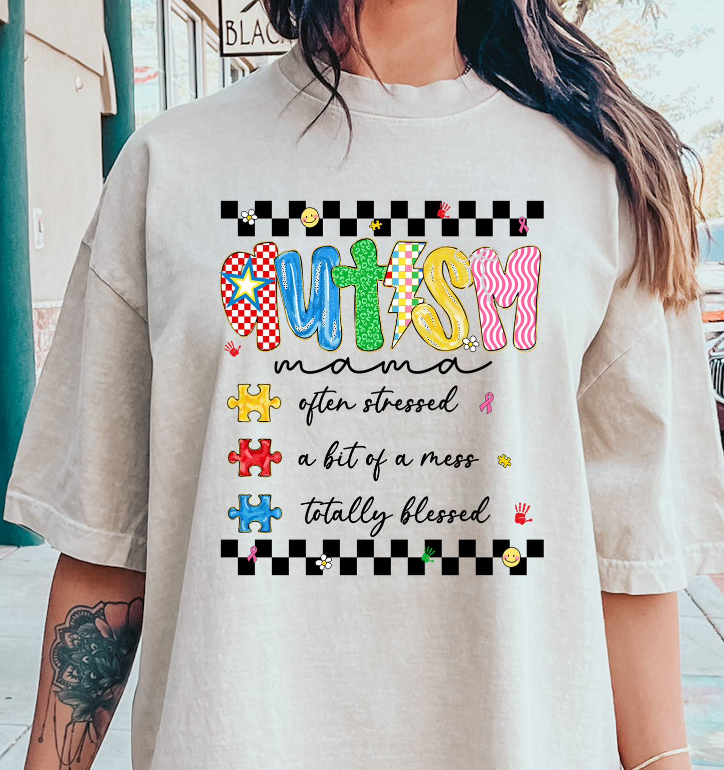Autism mama Stressed and Totally Blessed DTF Transfer Design