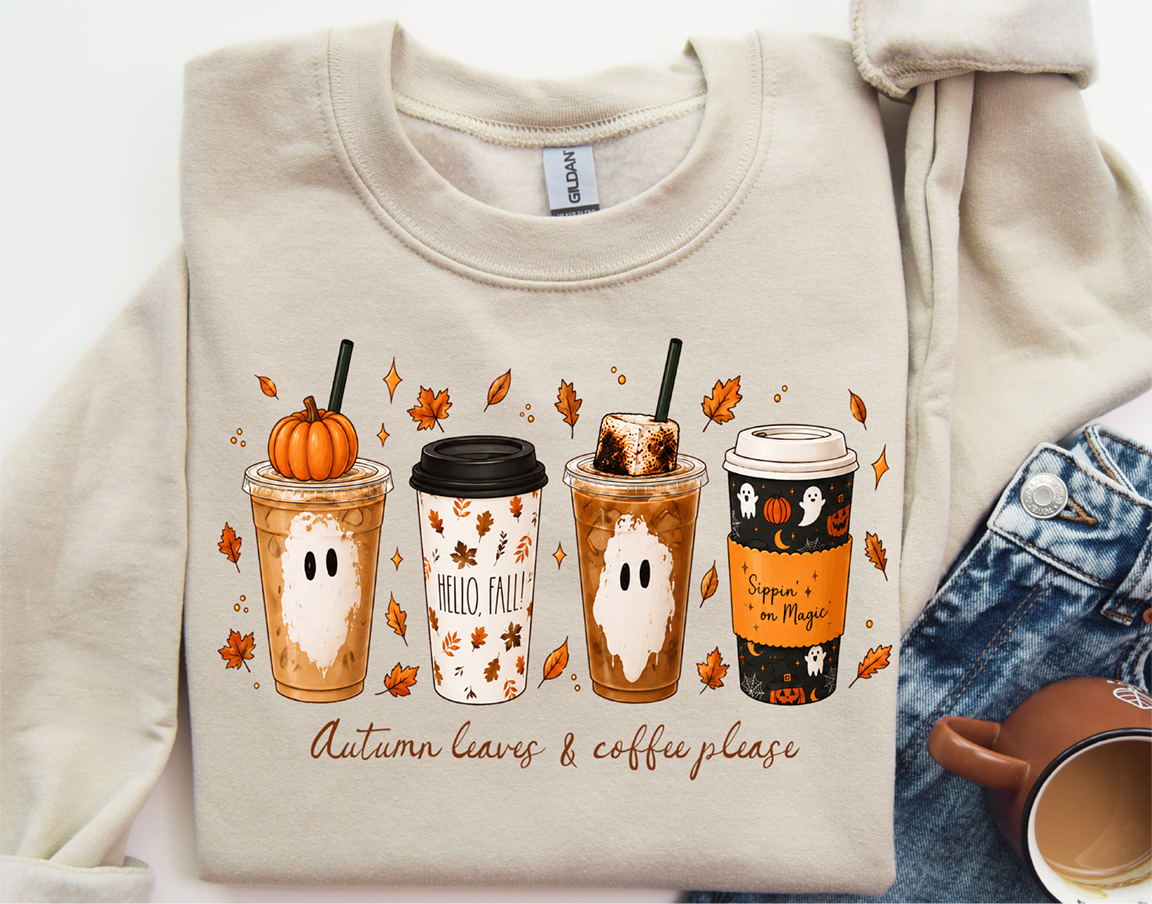 Autumn leaves and coffee please DTF Transfer Design (Copy) (Copy)