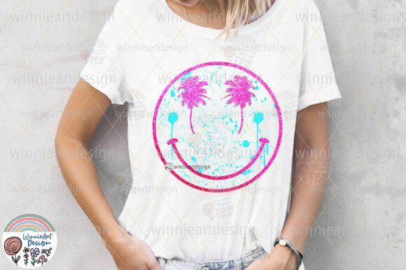 Splatter Smiley Palm Trees DTF Transfer Design