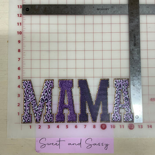 MAMA purple leopard faux chenille DTF Transfer Design