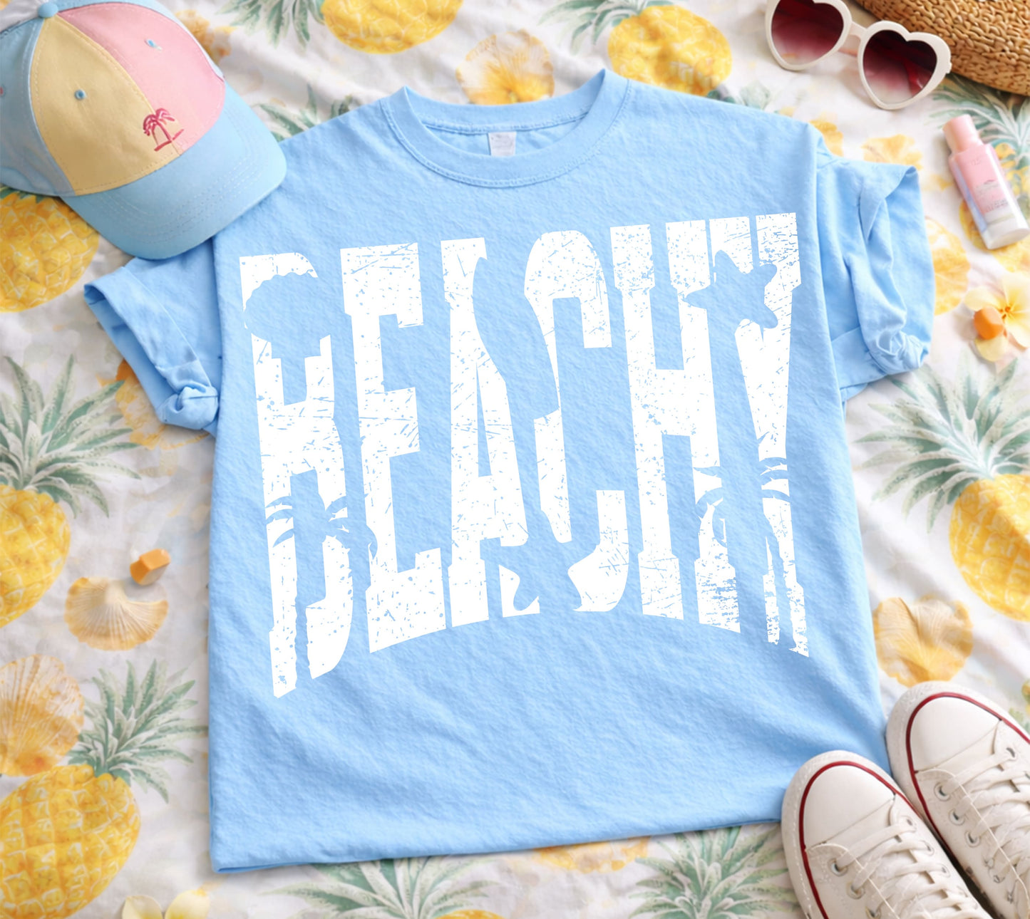 BEACHY white grunge  DTF Transfer Design