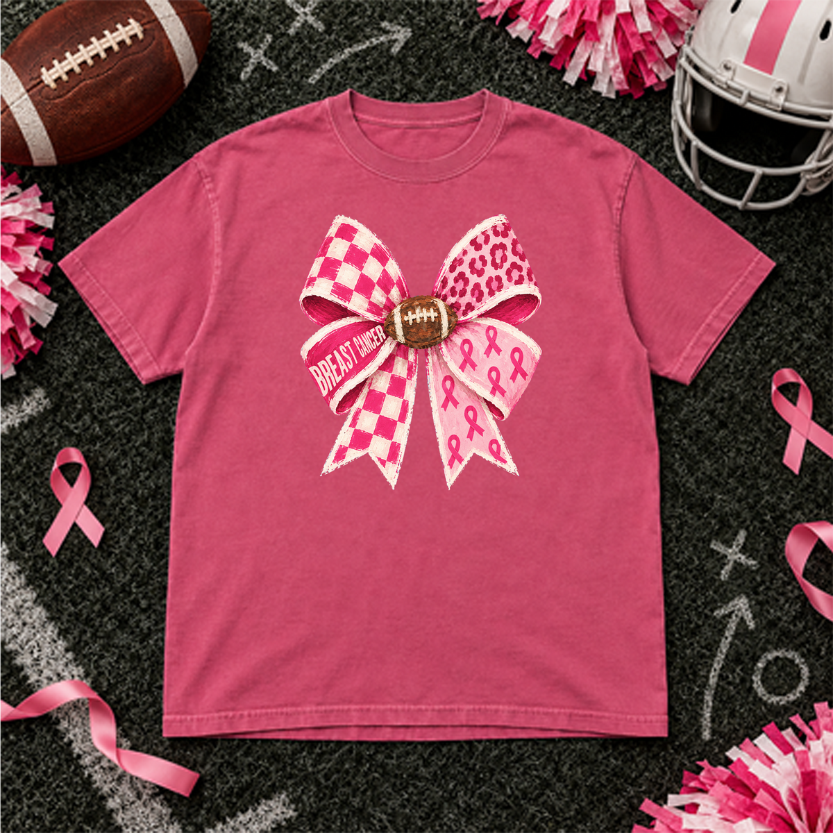 BREAST CANCER football bow DTF Transfer Design