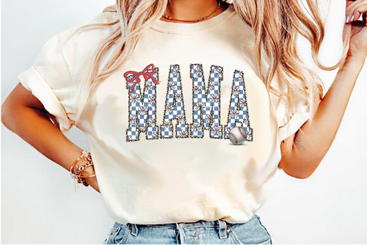 Baseball mama with bows DTF Transfer Design