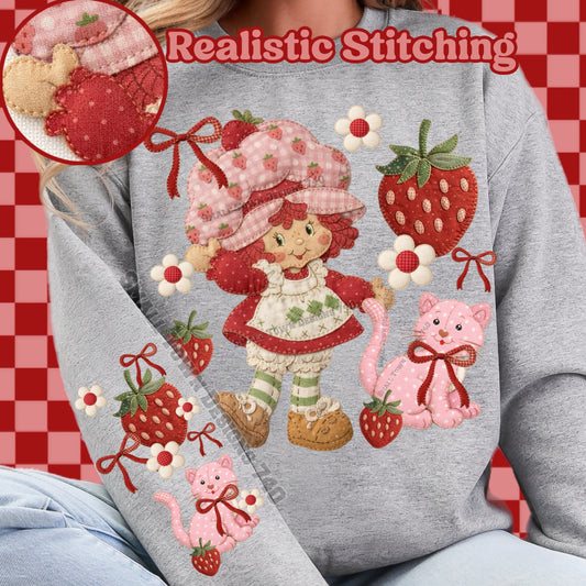 Strawberry Shortcake stitched with sleeve DTF Transfer Design