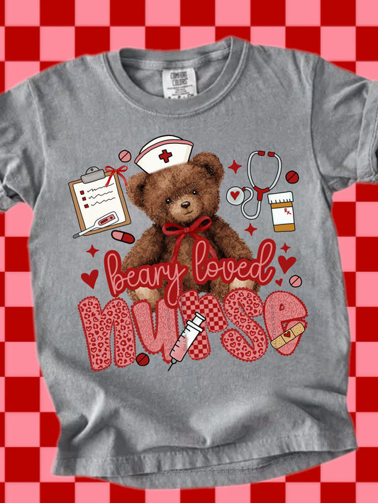 Beary loved nurse teddy bear DTF Transfer Design