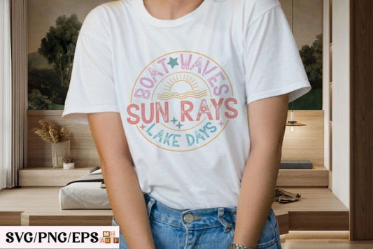 Boat Waves Sun Rays Lake Days DTF Transfer Design CF