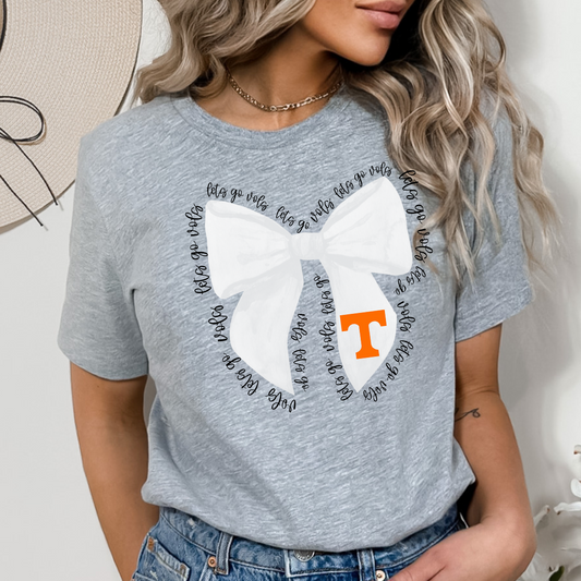 Vols White Let's Go Bow DTF Transfer Design