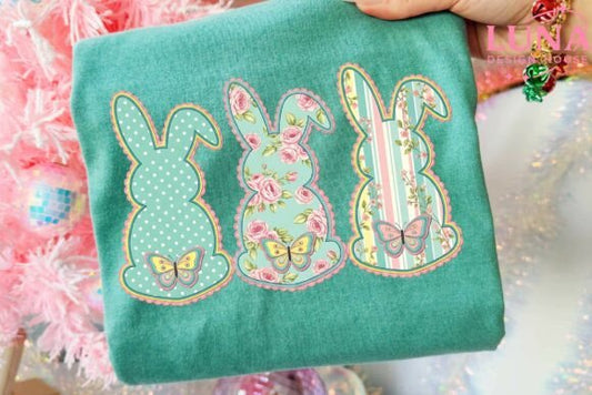 Bunnies patchwork butterflies DTF Transfer Design