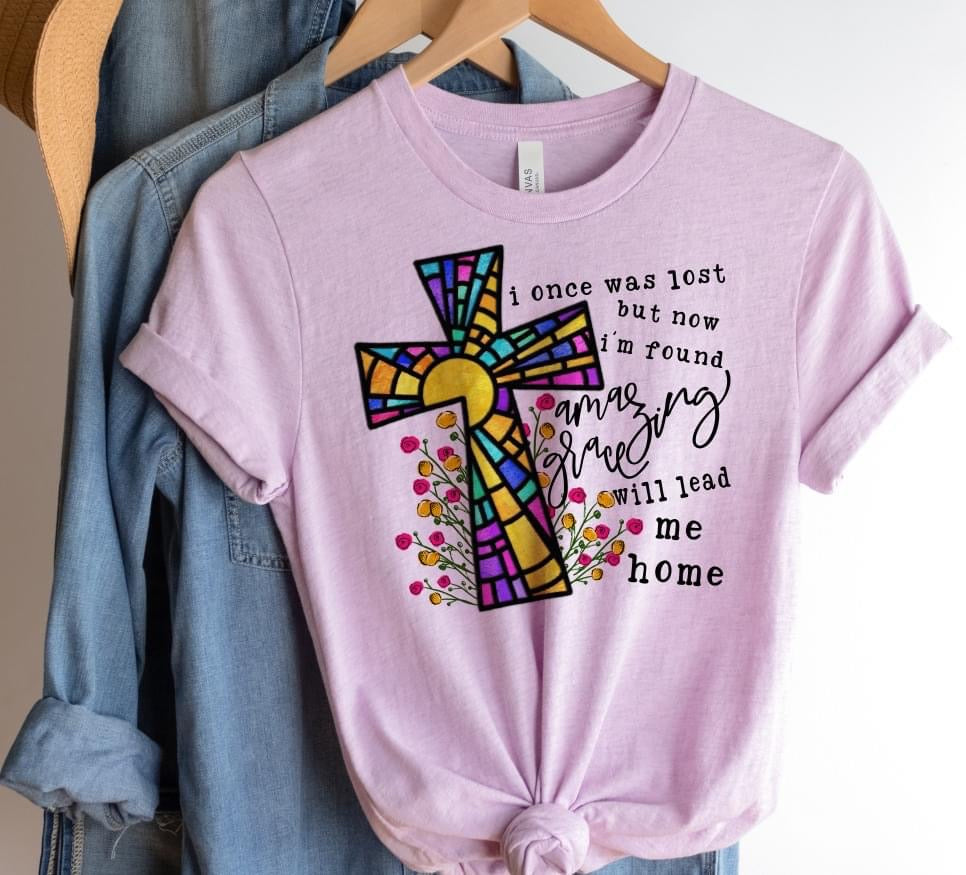 Amazing Grace, stained glass Cross DTF Transfer Design