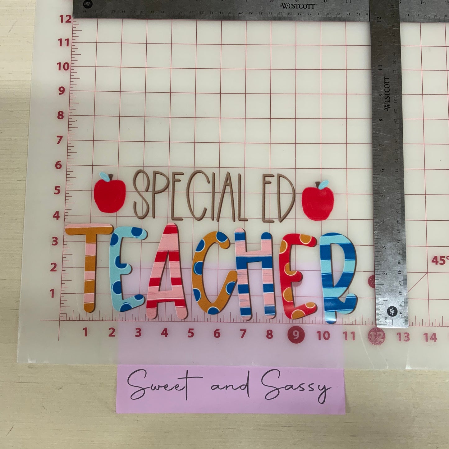 Special Ed Teacher with apples DTF Transfer Design