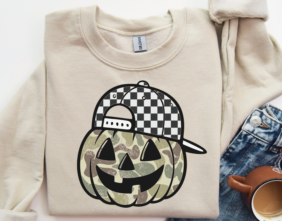 Camo Checkered pumpkin boy DTF Transfer Design