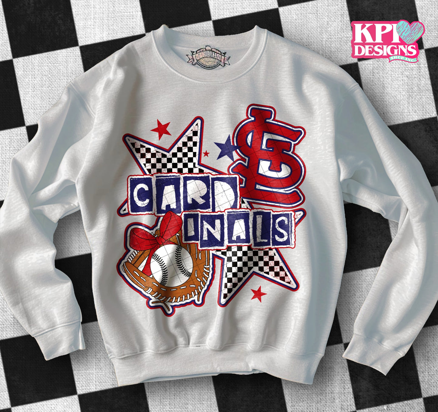 Cardinals Checkered Stars  DTF Transfer Design
