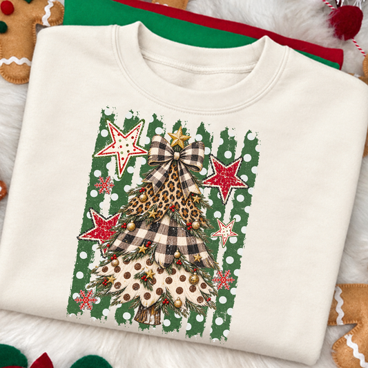Christmas TREE with polka dot stripes  DTF Transfer Design