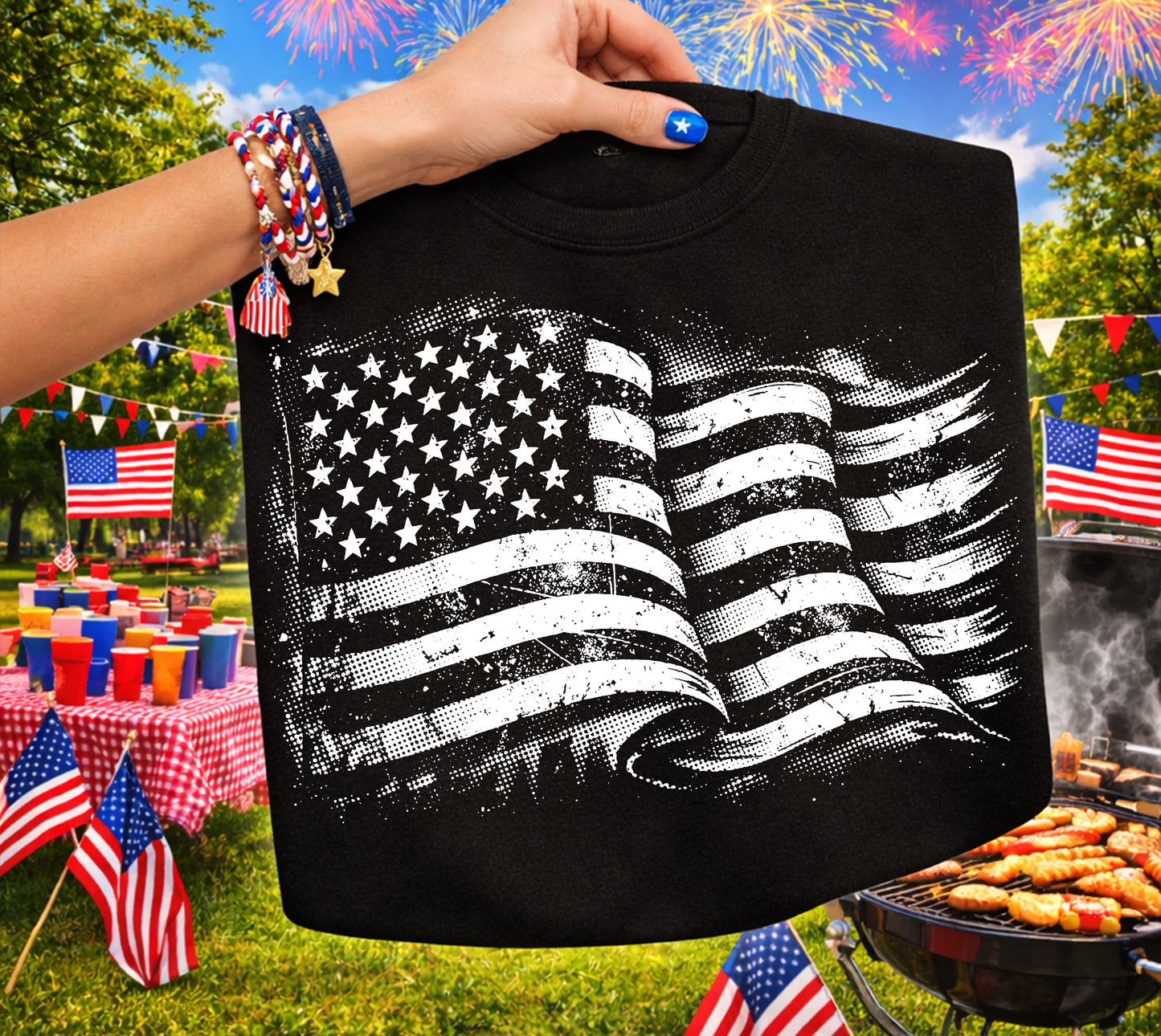 DISTRESSED FLAG DTF Transfer design