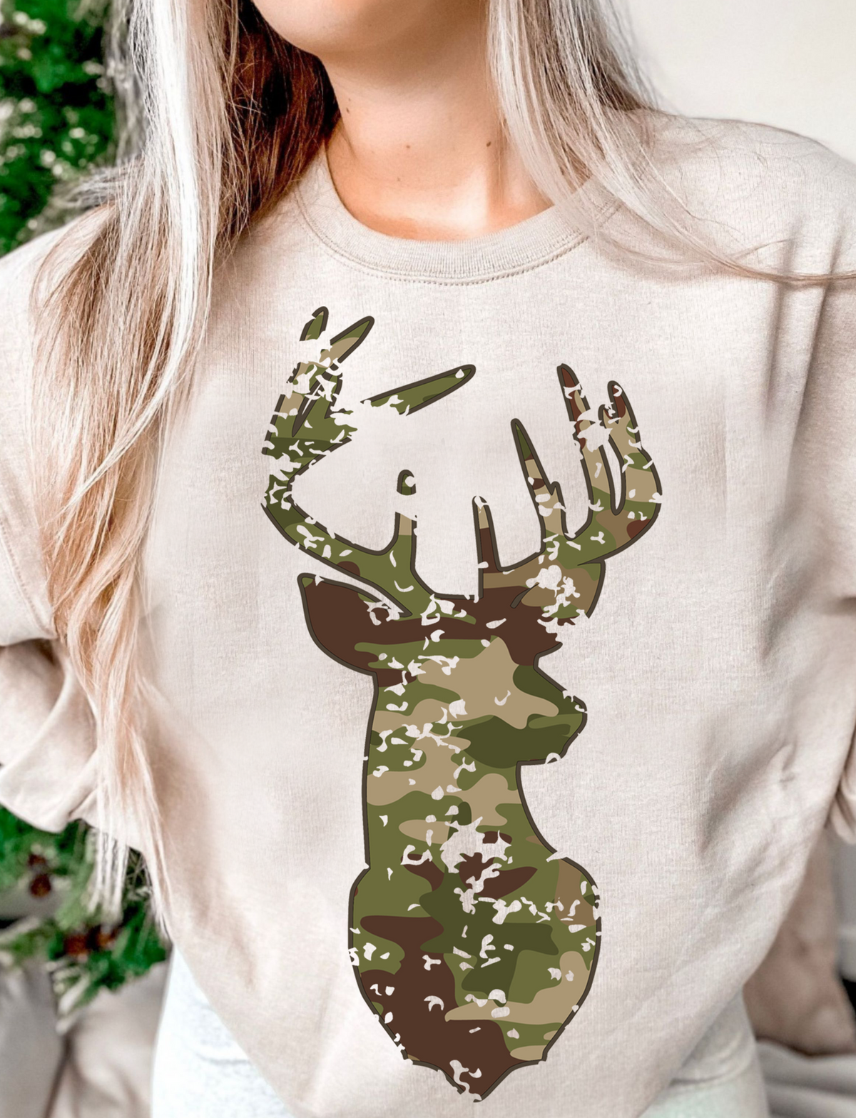 Deer Head Camo Green Brown DTF Transfer Design