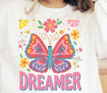 Dreamer Positive Butterfly Boho Flowers DTF Transfer Design