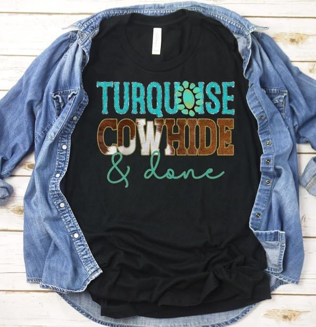 Turquoise Cowhide & done DTF Transfer Design