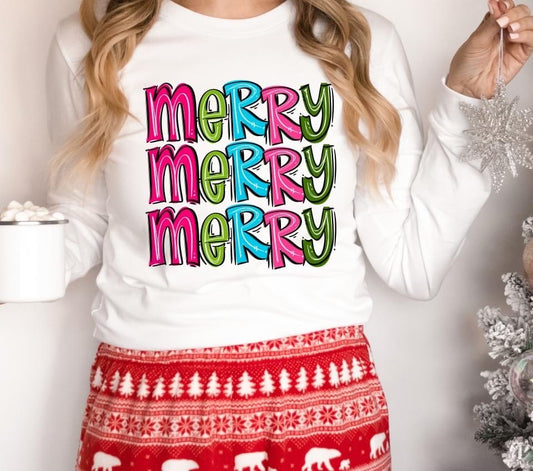 Merry Stacked Bright DTF Transfer Design