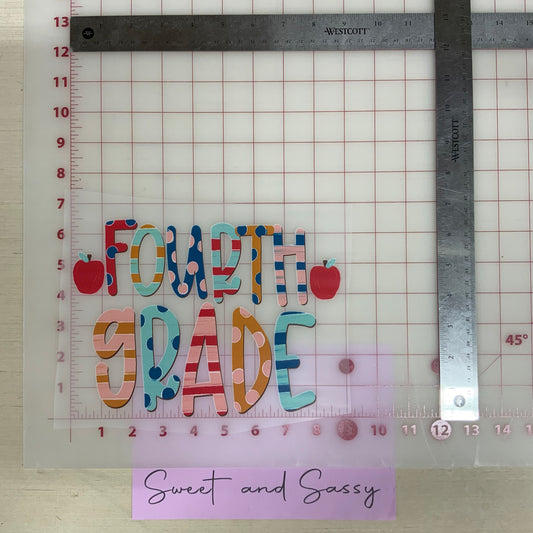 Fourth Grade with apples (polka dot and stripes) DTF Transfer Design