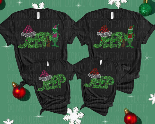 Lace Jeep with santa hat DTF Transfer Design SS