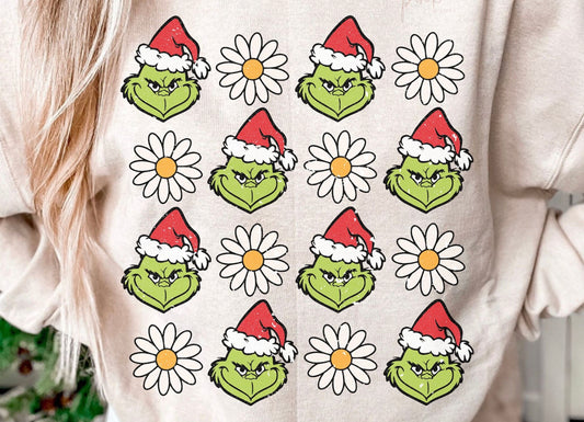 Grinch with Flowers DTF Transfer Design