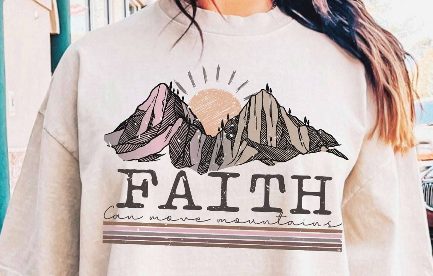 Faith can move Mountains stripes DTF Transfer Design