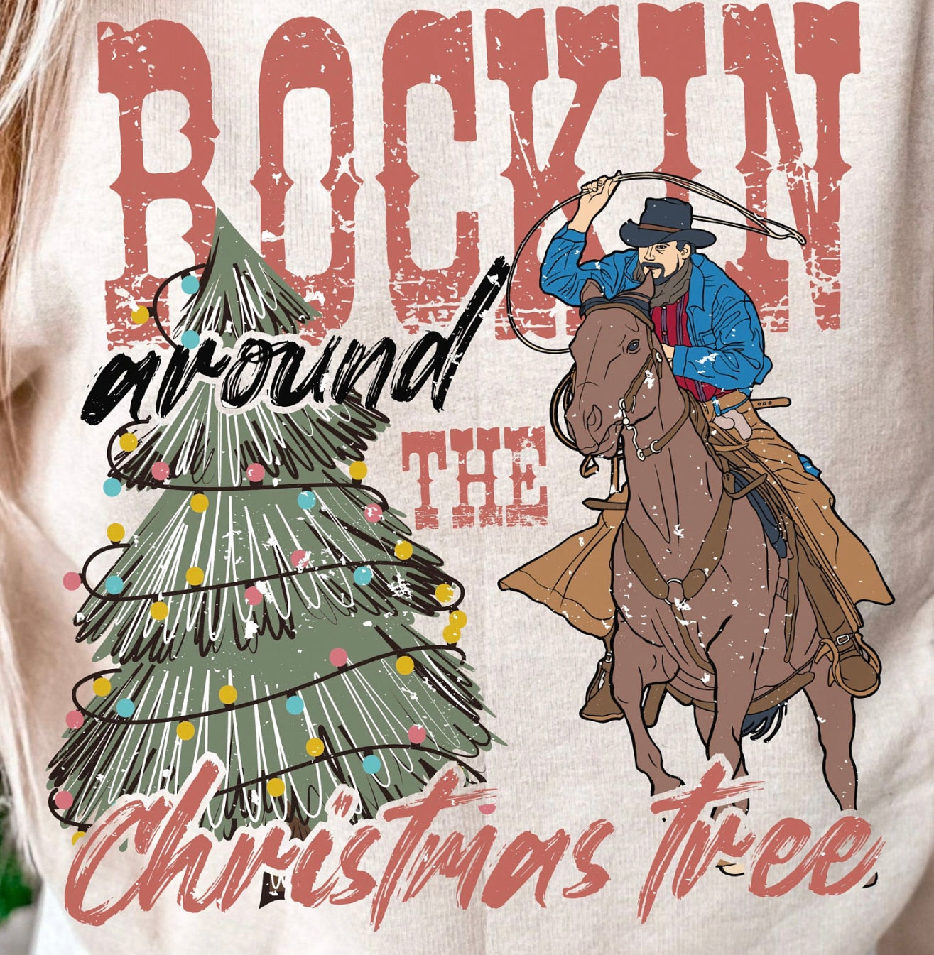 "Rockin Around the Christmas Tree Lasso" DTF Transfer Design